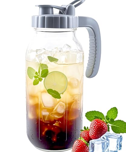 64 Oz Glass Mason Jar Water Pitcher With Lid Wide Mouth Sun Tea Pitchers