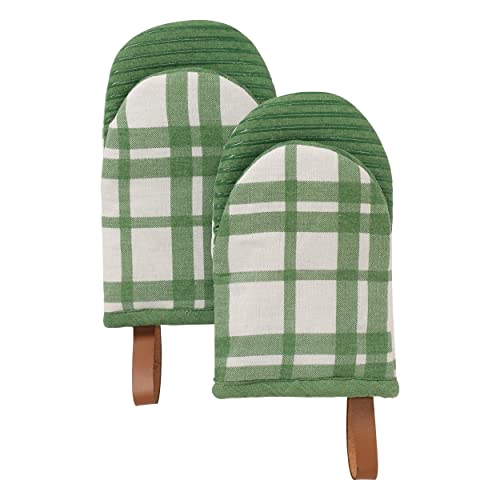 Oven Mitts Green Checkered (2 Count)