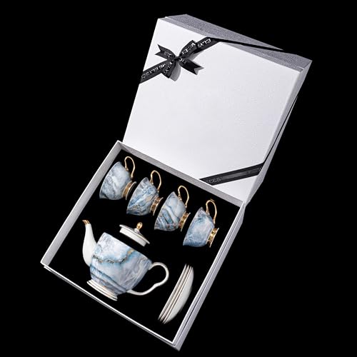 Luxury Marble Pattern Tea Set with Gold Trim