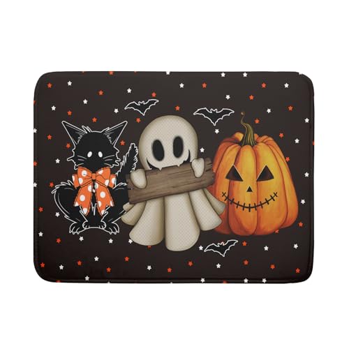 18"x24" Halloween Dish Drying Mat Spooky Pumpkin Ghost Black Cat Bats Kitchen Drainer Mats Holiday Gothic Reversible Microfiber Dish Drying Pad Large Size for Countertop Tabletop Decor