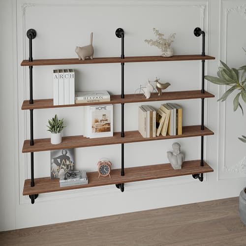 Floating Shelves for Wall Bookshelf Industrial Pipe Shelving Shelves 60 Inch Natural Wood Planks Rustic Wall Shelves Hanging Bookshelves Farmhouse Kitchen Shelving (3 Count)