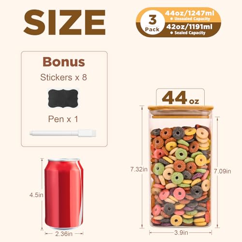 Glass Food Storage Jars Square 44oz (3 Count)