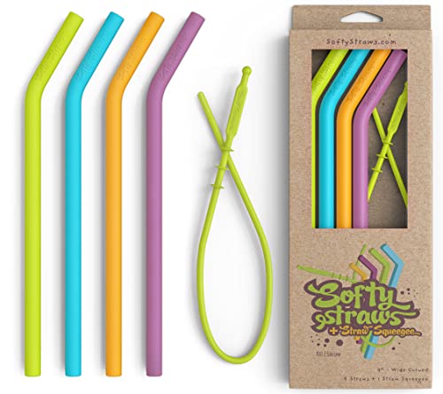 Wide Premium Reusable Silicone Drinking Straws + Patented Straw Squeegee