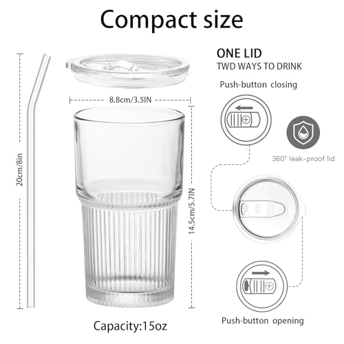 18.5oz Glass Cups with Lids and Straws (20 Count)