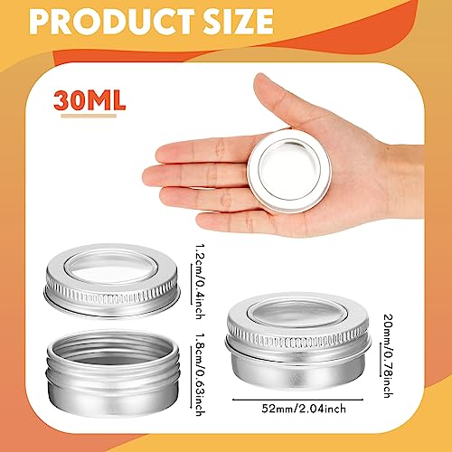 50 Pcs Aluminum Tin Jar Refillable Containers Clear Top Screw Lid Round Tin Container Bottle for Cosmetic (50 Count)
