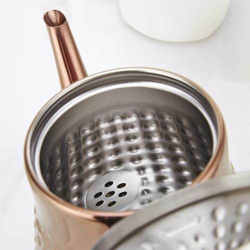 1.8L(60oz) Stainless Steel Hammer Patterned Teapot With Removeable Infuser,Loose leaf cover,Copper