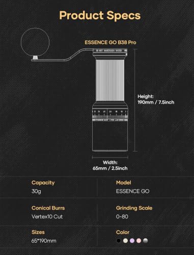ESSENCE GO B38 Ultra Manual Coffee Grinder Capacity 30g