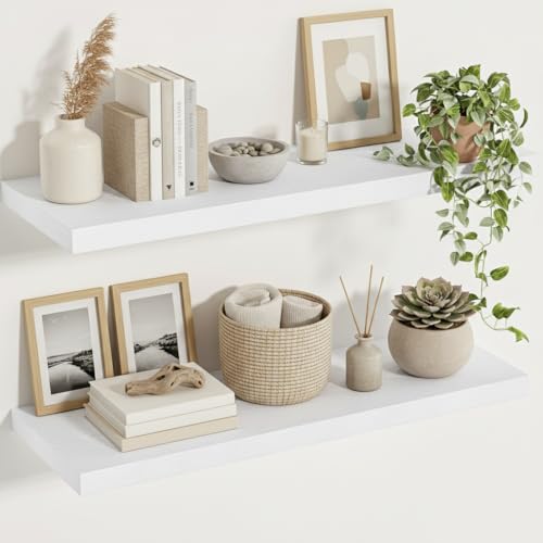 White Floating Shelves 12 Inches Deep (2 Count)
