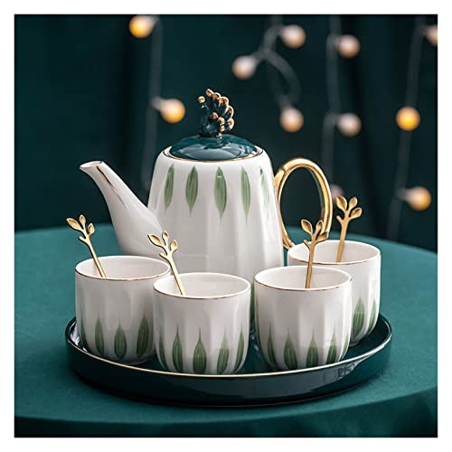 Iced Tea Pitchers Ceramic Luxury Tea Set Household Flower Tea Pot Water Kettle Cup Set Teaware 1 Teapot 4 Cups with Tray for Wedding Gift for Home Kitchen coffee cup