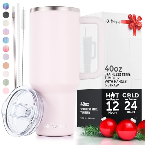 40 oz Tumbler With Handle and Straw Made of Stainless Steel