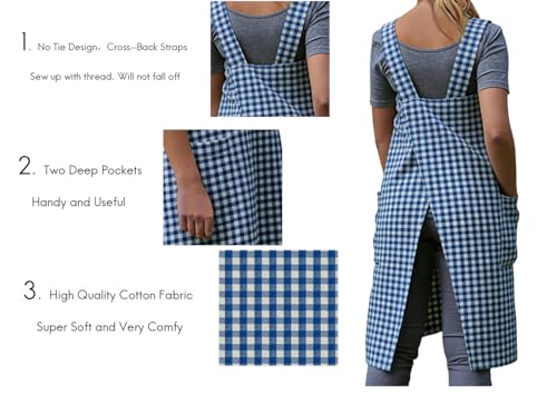 Women's Pinafore Square Apron Baking Cooking Gardening Works Cross Back Cotton