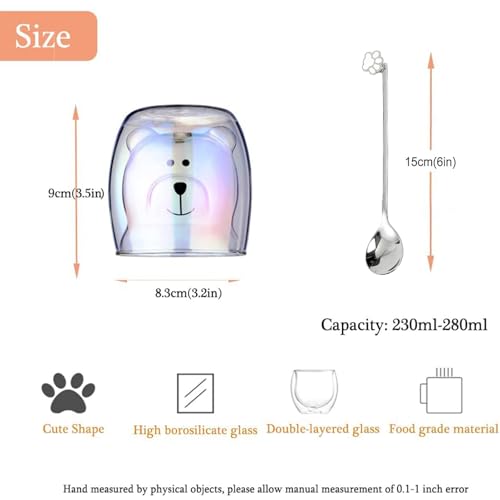 Cute Mugs Double Wall Glass Coffee Glass Cup Kawaii Bear Tea Milk Cup Funny Mug Animal Mug Aesthetic Cup for Office and Personal Birthday Gift