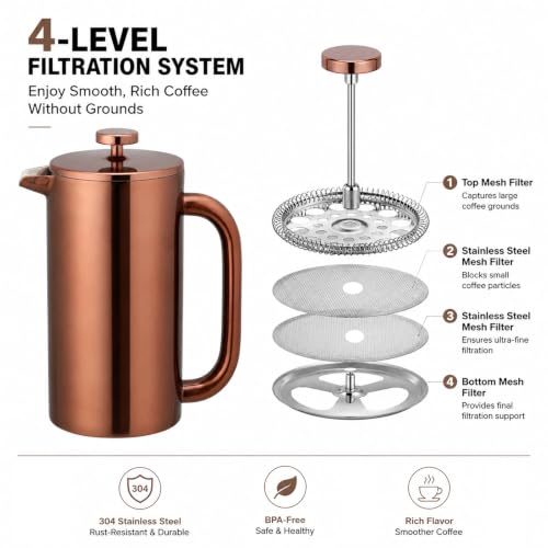 8 Cup Double Wall Insulated Stainless Steel French Coffee Press