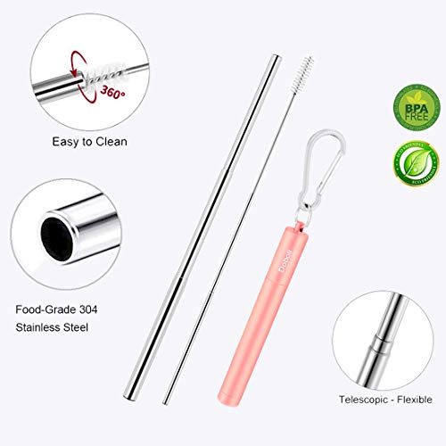 2 Pack Reusable Metal Straws Collapsible Stainless Steel Drinking Straw Travel Portable Telescopic Straw with Case for Cruise Ship Essentials Black