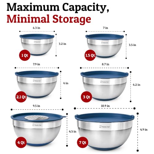6pc Stainless Steel Mixing Bowls with Lids Set (6 Count)