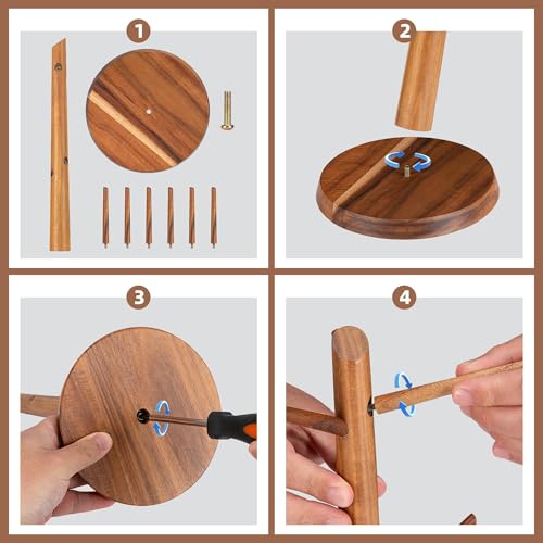 Acacia Wood Coffee Mug Tree Holder Countertop with 6 Hooks