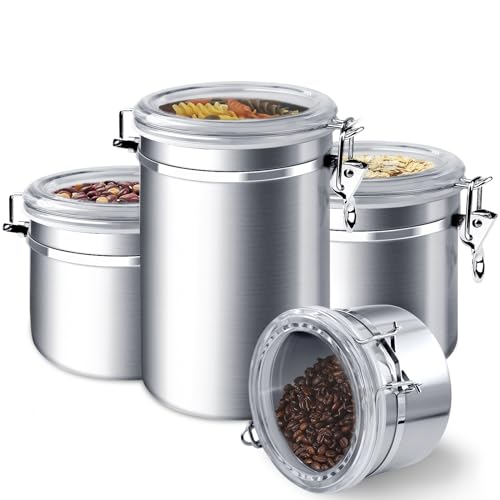 4 Piece Stainless Steel Airtight Food Storage Canister Set with Lid (4 Count)