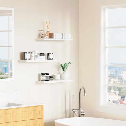 3 Pack 24" White Modern Wooden Floating Shelves (3 Count)