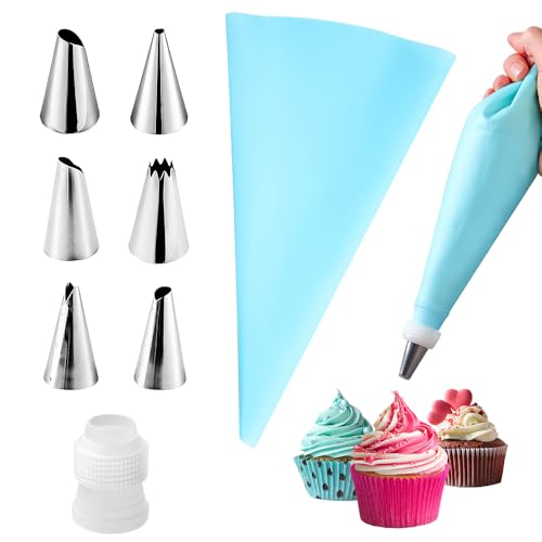 8 Pieces Piping Bags and Tips Set 6 Icing Tips Icing Piping Nozzles Set Frosting Bags Ties Cupcake Decorating Kit Cupcake Pastry Tool
