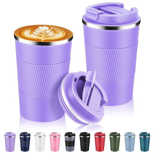 13 oz Stainless Steel Insulated Travel Coffee Mug with Fip Lid Bulk 2 Pack (2 Count)