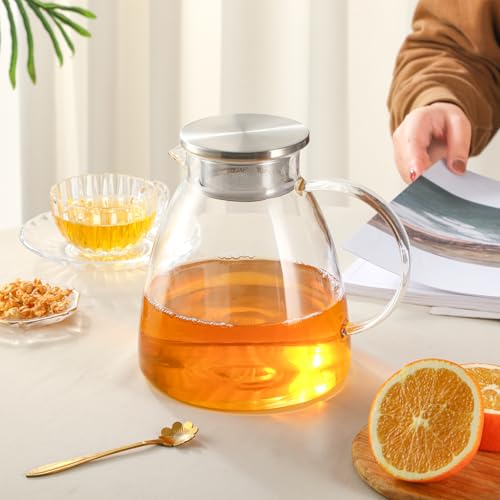 68OZ 2000ML One Touch Glass Teapot with Stainless Steel Filter Lid