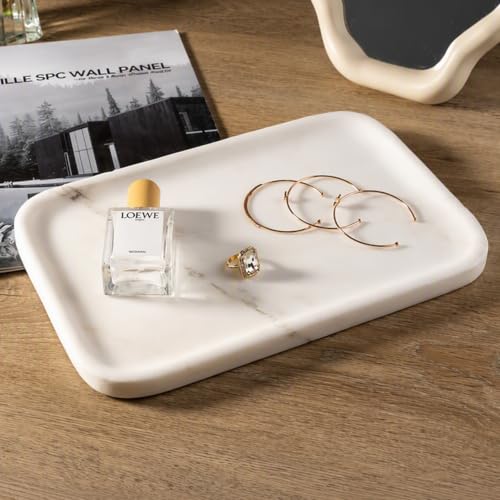 Marble Tray 12"x8" Marble Vanity Tray for Countertop Bathroom Kitchen Dresser
