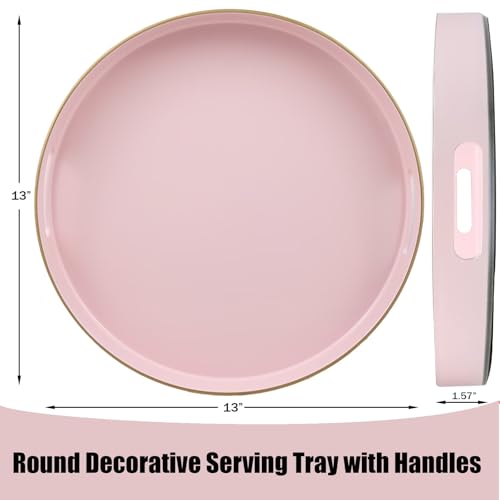 Pink Round Decorative Tray with Handles
