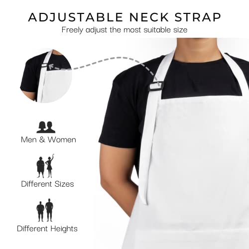 100% Cotton White Apron with 3 Pockets Chef Restaurant Kitchen BBQ Backing Cooking Painting and Crafting Aprons Pack of 5 (5 Count)