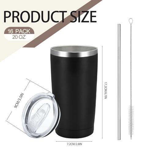 16 Pack Stainless Steel Tumbler Bulk Insulated Vacuum Travel Mug Powder Coated Coffee Mug Gift for Laser Engrave (16 Count)