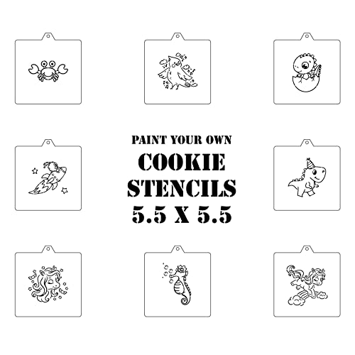 Cookie Cutter and Stencil Bundle Royal Icing Cookies Stencils Paint Your Own Biscuit Bakery Starter Kits Royal Icing Fondant Cutters Birthday Wedding Holiday Cookies Painting Coloring Pages Comb (9 Count)