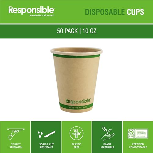 Certified Compostable 10 oz Paper Cups (50 Count)