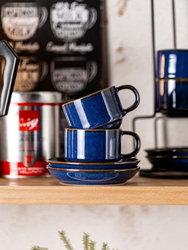 2.5oz Espresso Cups Set of 4 with Saucers Metal Rack (8.25 Count)