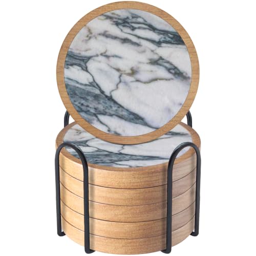 Wood Coasters Set of 6 with Holder