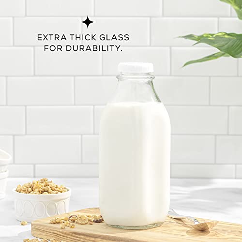 Glass Milk Bottles with Lids and Pourer (3 Count)