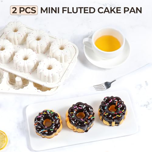 3 Inch Mini Fluted Tube Cake Pans for Baking with Metal Reinforced Frame (2 Count)