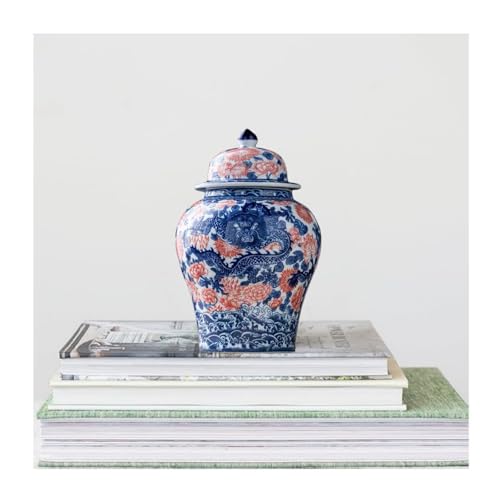8 inches dragon Ginger Jar with Lid red blue Decorative Ceramic
