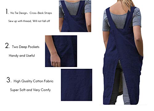 Women’s Pinafore Square Apron Baking Cooking Gardening Works Cross Back Cotton