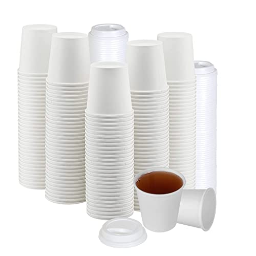 White Disposable Paper Coffee Cups with Lids (50 Count)