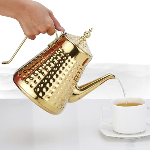 1.6L(54oz) Stainless Steel Hammer Patterned Teapot With Removeable Infuser,Loose leaf cover,Gold