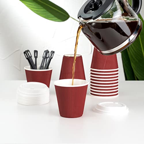 Ripple Wall Coffee Cups 500 Count 8 Ounce Insulated Crimson Paper Cups
