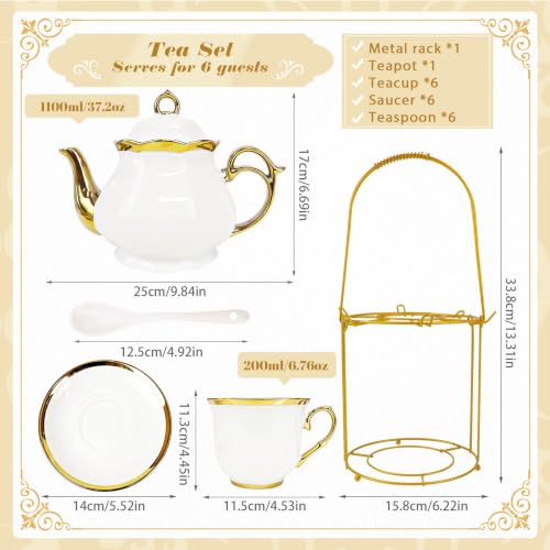 20 Pcs Porcelain Tea Set with Metal Holder (20 Count)