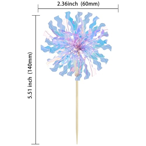 30Pcs Foil Firework Cupcake Toppers Party Birthday Cake Toppers Supplies Sparkle Tinsel Cocktail Fruit Toothpick for Birthday Wedding Graduation Party Light Blue (30 Count)