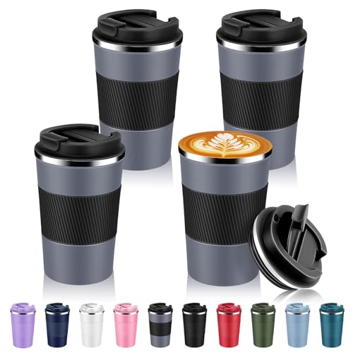 13 oz Stainless Steel Insulated Travel Coffee Mug with Fip Lid Bulk 4 Pack (4 Count)