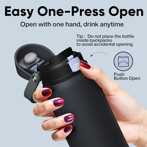Insulated Water Bottle with Straw Stainless Steel Water Bottle with Push Button Lid