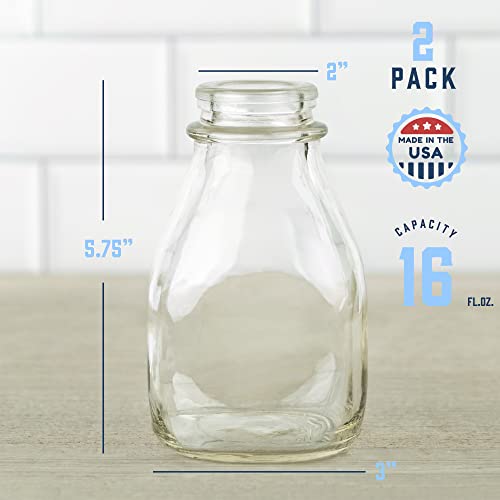 16 Oz Glass Milk Bottle with Lid (2 Count)