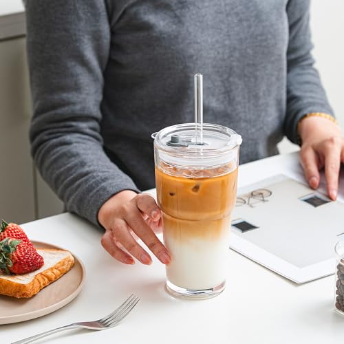 20oz Clear Glass Tumbler with Lid and Straw