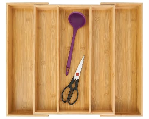 Bamboo Expandable Kitchen Drawer Organizer Silverware Utensil Tray
