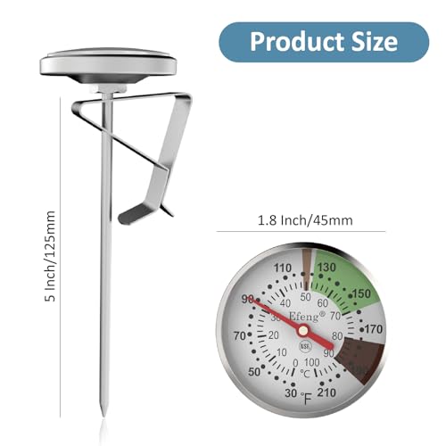 Instant Read Coffee Milk Frothing Thermometer with1.75 inch Dial 5 inch Probe Clip (2 Count)