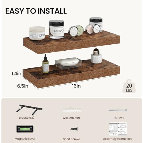 16 Inch Floating Shelves Wall Mounted for Display (2 Count)