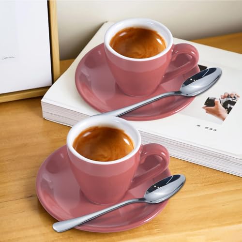 Porcelain Espresso Cup with Saucer And Stainless Steel mini Spoons (7 Count)